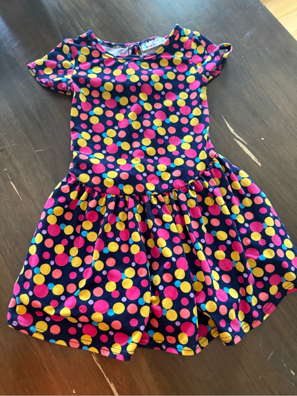 NWOT dot dot smile Girls Navy Polka Dot‎ Fit & Flare Dress - Pink & Yellow Dots